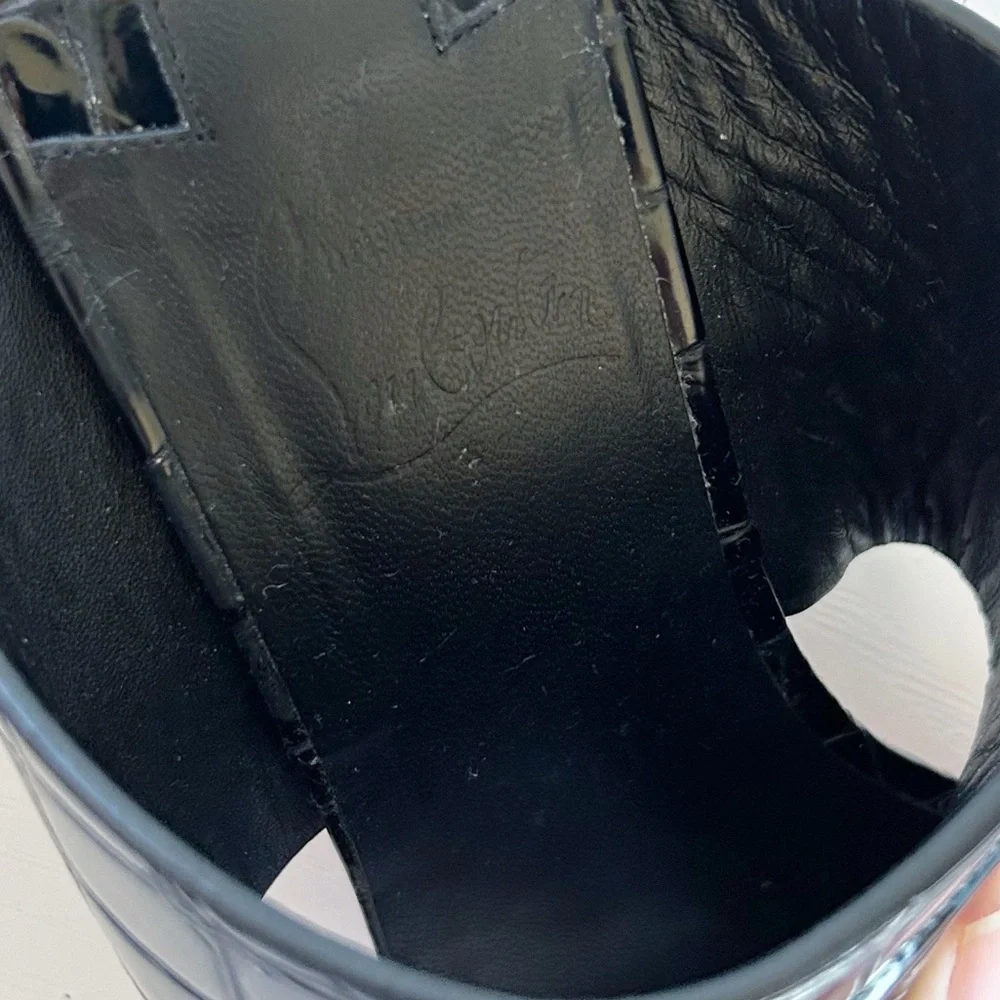 Christian Louboutin Tongamule Black Croc Embossed CL Logo Block Heels Size EU 39 - Picture 10 of 13